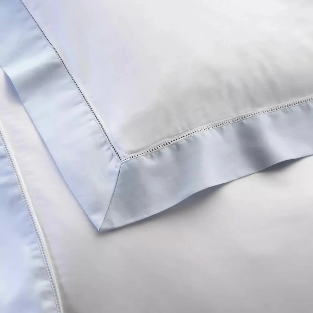 Ralph Lauren RL 624 Organic Cotton Sateen Border King Duvet Cover Blue Hycnth